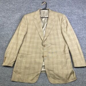 Canali Mens Glen Plaid Wool Blazer Tan Blue Sport Coat 2-Button Italy 54 44 US